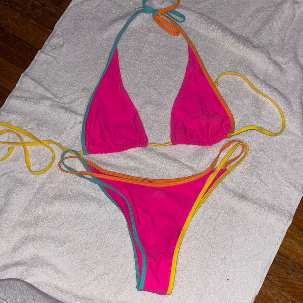 KuLani Kinis Vibrant Pink and Yellow Bikini Set